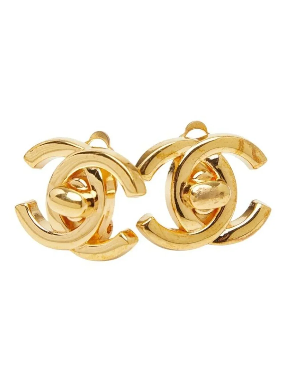 Chanel CC Logo Vintage Earrings 96 Gold Plated